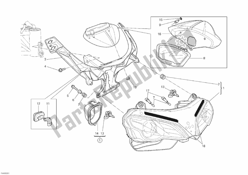 Todas as partes de Farol do Ducati Superbike 848 EVO USA 2011